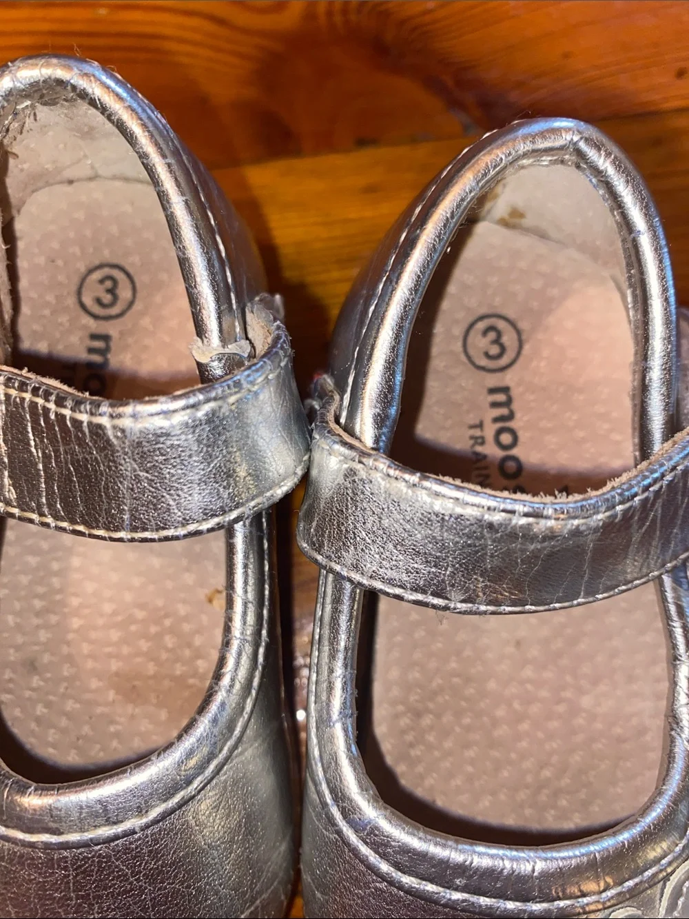 Toddler Metallic Silver Mary Jane Flats with Floral Detail